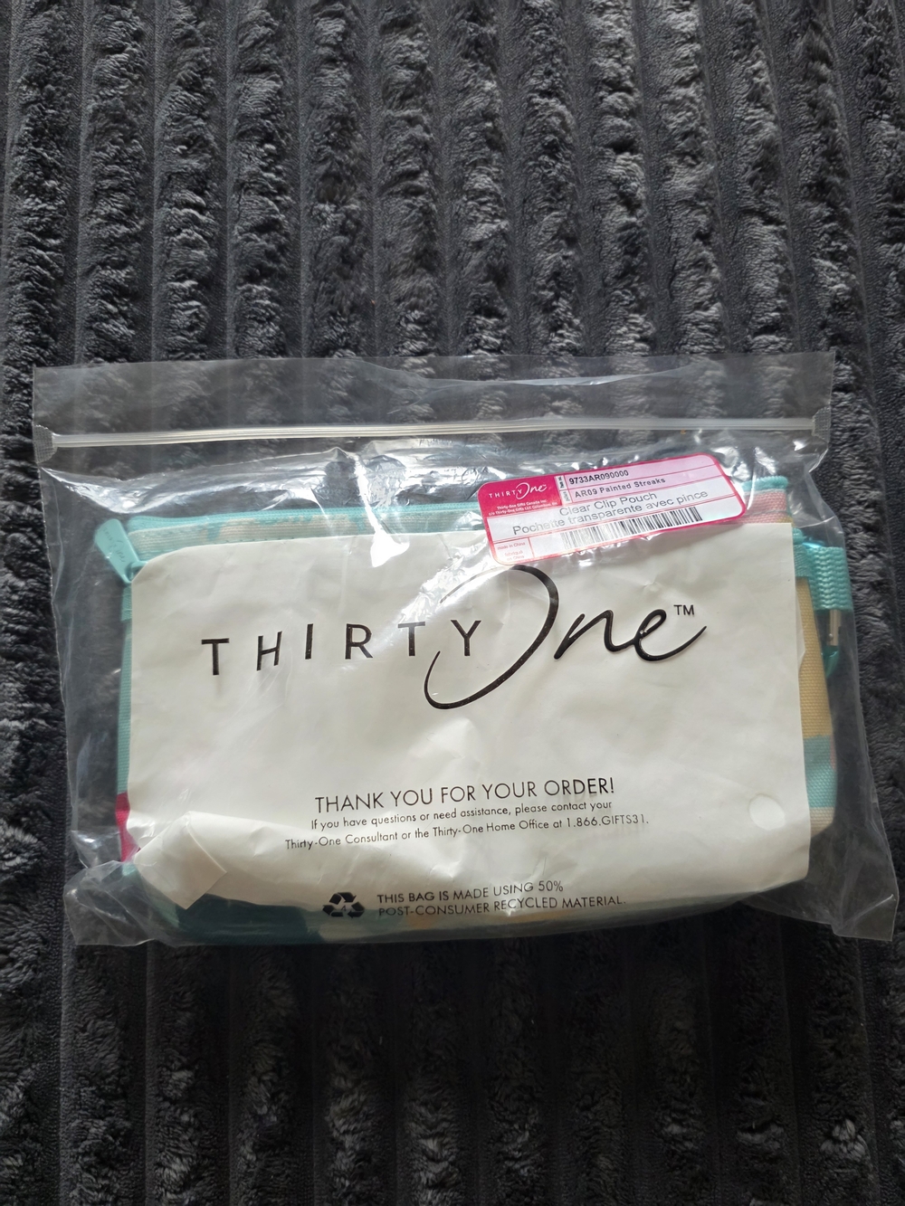 Thirty-One Cosmetic Pouch in Teal, White & Pink